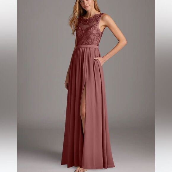 AZAZIE ELLY
Dusty Rose A-Line Lace Scoop Neck Chiffon Dress Size 10/12 NWT in pk - Picture 1 of 7